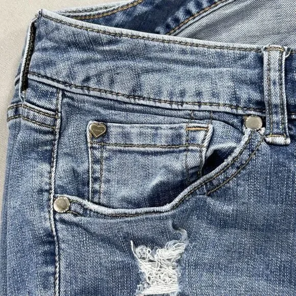 Torrid Jeans Women's 20 Blue Denim Distressed Stretch Raw Hem Measures 39x26 - Picture 12 of 14